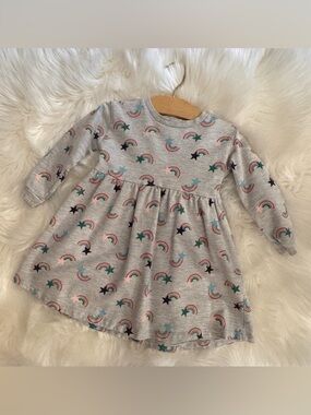 Girls size 3T Gray Long-Sleeve Dress with Rainbow & Star Print, by George